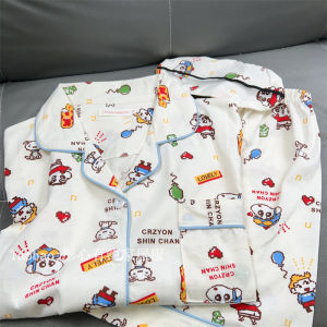 ผ้าฝ้าย ฤดูร้อน ชุดนอนคู่รักแขนสั้น การ์ตูน พิมพ์ชุดอยู่บ้านเยาวชนบาง ชุดนอน มี กางเกงขาสั้น สําหรับผู้หญิง