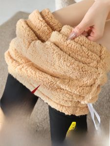 MiiOW | Quần legging dày màu đen cho nữ mùa đông quần dài ấm áp cạp cao bằng vải nỉ cừu dày đặc quần cotton Đông Bắc