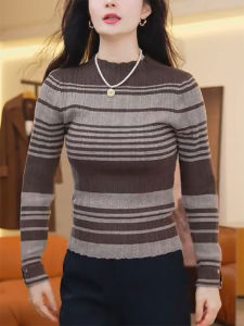 QINGNAER | Large Size Vintage Color Block Stripe Knitwear with Elastic