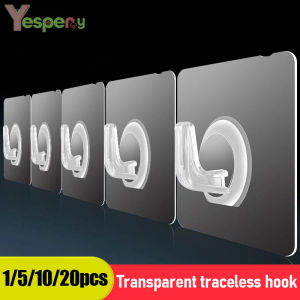 YESPERY 1/5/10pcs Transparent Strong Adhesive Wall HooksSelf Adhesive Door Wall Hanger HookSticky Waterproof Kitchen Bathroom Storage Organizer Rack