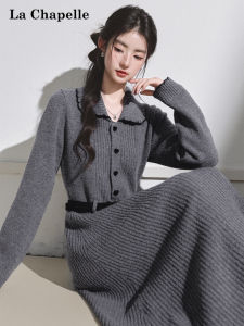 La Chapelle | Vintage Collar Belted Knit Dress