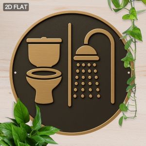 2D Bathroom Shower Sign Waterproof Aluminum Toilet & Shower Icon Easy-Hang Modern Decor Bathroom Kitchen Hotel Durable Home
