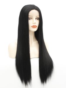 Natural Black Long Straight Hair Wig Lace Frontal Synthetic Fiber Middle Part Trendy Face Shaping Head Cover for Women