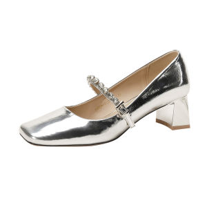 Square Head Crystal Mary Jane Elegant French Style Shoes for Dresses