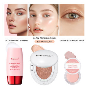 lakerain | 3Pcs Lakerain Makeup Base Set Blur Primer Cushion Concealer Foundation Matte Finish Moisturizing Light Beige Smooth Under Base