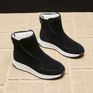 Winter Thick Bottom Snow Boots Womens Fur Leather Integrated Fleece Lined Warm Student Korean Short Cotton Shoes
