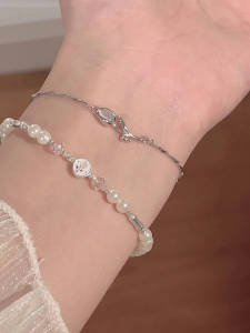 French Sweet Tulip Pearl Bracelet Double Layer Sparkling Elegant Minimalist Ins High End Sweet Shiny Jewelry Accessory