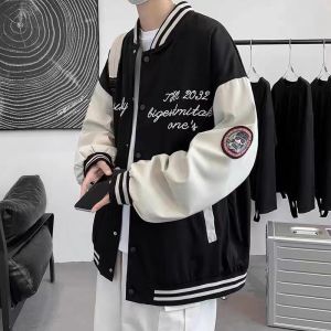 Loose Casual Baseball Jacket for Teens High Street Style Mens Autumn Fashion Outerwear Windproof Polyester Long Sleeve Jacket