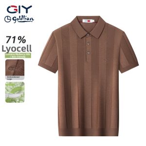 GYgoldlion | Breathable Tencel and Silk Mens Polo Shirt