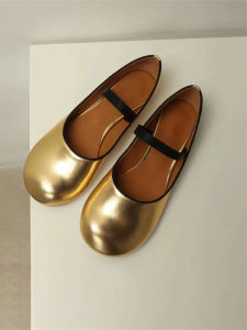 Goatskin Version K-style Gold Leather Flats Flats Female Flats Soft Leather Retro Ballet Shoes Mary Jane Womens Shoes