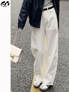 Quần Jeans Denim Ống Thẳng Màu Trắng Cạp Cao 2025 Mùa Xuân Mùa Hè Quần Thường Ngày Dáng Rộng Ôm Dáng Quần Jeans Nữ