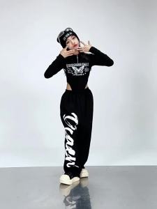 ชุดเต้นแจ๊สสำหรับเด็กผู้หญิง jazz เสื้อกล้ามคลื่นทะเลเปลือยสะดือแบบรัดรูปสำหรับเด็กสตรีทแดนซ์ชุดการแสดงชุดแฟชั่น 12.30