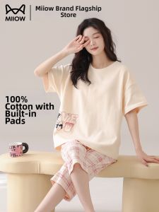 MiiOW | Đồ Ngủ Phụ Nữ Mùa Hè Cotton Áo Tay Ngắn và Quần Shorts có Đệm