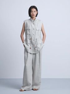 Multi-pocket Stand-up Collar Drawstring Womens Vest