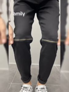 Quần jean nam đen AMILY Khóa Gối chất bò co dãn hòa tiết trơn kiểu dáng kinnny cá tính có BIGSIZE