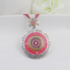Fashion Bohemia Style Trendy Necklace Pendant Vintage Round Zinc Alloy Enamel Rhinestone Bead Statement