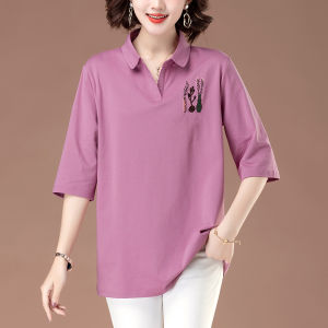 Loose Cotton Three-quarter Sleeve T-shirt Women Spring Summer New Style Pure Cotton Short Sleeve Mid-sleeve Belly Covering Top