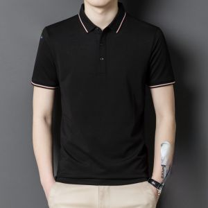 ROMON | Romon Silk T-Shirt Ice Silk Casual Half Sleeve Turn-down Collar Polo Shirt Summer Fashion Urban Standard Fit Polyester Cotton Blend