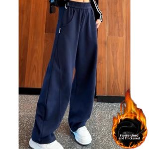 Trendy Warm Fleece High-Waist Wide Leg Pants