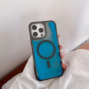 เคสแม่เหล็ก Magsafe สำหรับ iPhone 16 15 14 13 Pro Max Plus I16 ลายทรายเหลวเรืองแสงกลางคืน