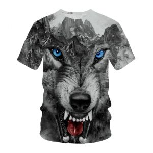 Mens round Neck Short Sleeve T-Shirt 3D Digital Printing Fox Wolf Pattern Summer Trendy Top Casual Loose Fit Base Layer Shirt