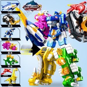 JUMPGO | Super Dinosaur Power Seven Flash Dragon King Transforming and Combining Robot Toy