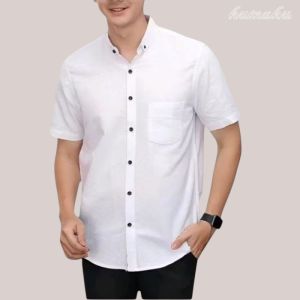 Kemeja Pria Polos Putih Lengan Pendek Kemeja Premium bahan katun Adem Dan Halus Termurah