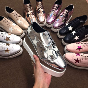 Warm Fleece Lined Thick Bottom Platform Shoes British Style Square Head Star Anti-Slip Tie Popular Heightening Genuine Leather Womens Flats