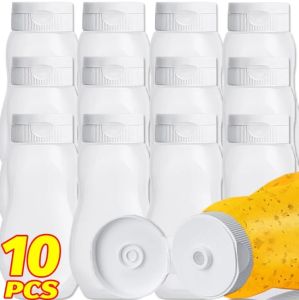 【Swan Home】10PCS 330ML Portable Sauces Squeeze Bottles PE Thickened Ketchup Salad Dressing Dispenser with Lids Kitchen Liquid Storage Container