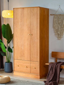 Solid Wood Japanese Style Wardrobe Cherry Wood Floor Standing Closet Childrens Storage Cabinet Simple Design Bedroom Furniture