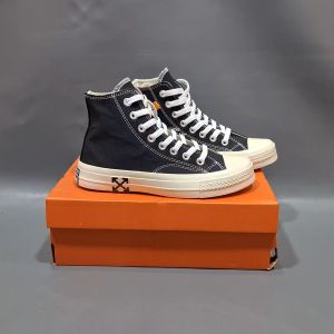 SEPATU CNVRS 70S HIGH X OFF WHITE FULL BLACK SOL OREN GLOSSY 37-43