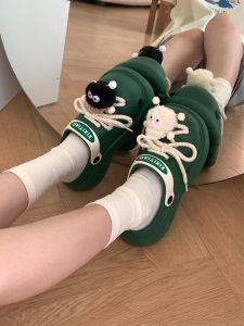 Thin Stripe Eccentric Personality Black and White Briquette Hole Shoes Womens Non Slip Thick Sole Easiest for Match Summer Student Outer Wear Sandals