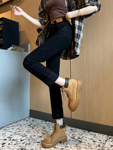 Plus Size Retro Stretch Denim Womens Spring & Fall New Arrival Plus Size Ladies Small Slim Looking High Waist Cropped Straight Skinny Trousers