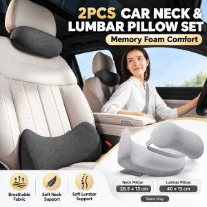 Universal Car Neck Pillow & Lumbar Support Set Memory Foam Headrest Back Cushion 2PCS