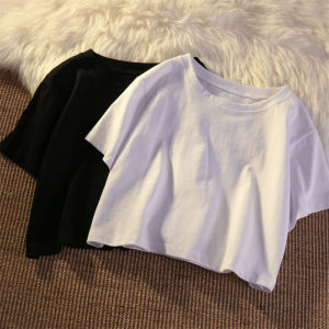 เสื้อยืดแขนสั้นผู้หญิงสไตล์อเมริกัน เสื้อครอปดีไซน์เก๋ไก๋สไตล์เกาหลี เสื้อผ้าทำงานสไตล์ยูนิเซ็กซ์ ผ้าฝ้ายผสมโพลีเอสเตอร์