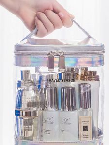 Colorful Transparent Portable Makeup Bag Womens Cosmetic Storage Bag Waterproof Travel High Capacity Toiletry Bag PVC Material