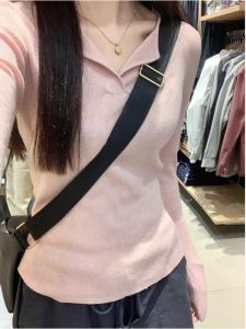 HUOLISI | Pink V-neck Stylish Knit Sweater for Autumn Winter Slim Fit Long Sleeve Inner Wear