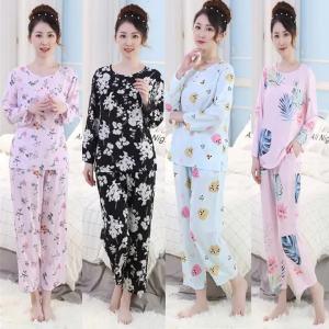 Pure cotton set female summer large size pure cotton silk pajamas mother long sleeve middle-aged elderly home wear two sets