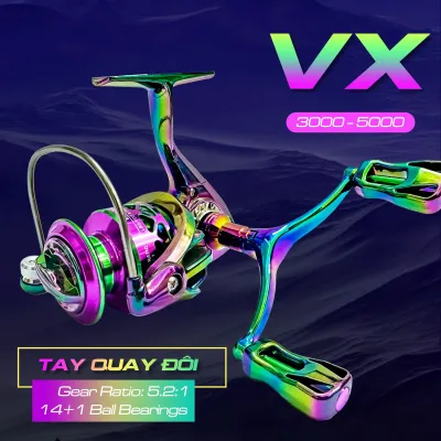 Máy câu cá máy câu lure kim loại tay quay đôi cối nông siêu êm tay quay đôi TiTan cân bằng VX3-4-5 Titan bảy màu