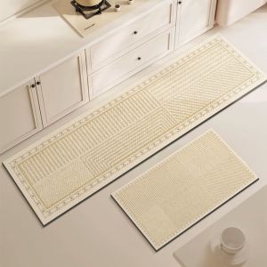 VIKAMA 1/2pcs Cream Color Water-Absorbing Floor Mats Machine-Washable Kitchen Hallway Bathroom Rug Set for Home Decor