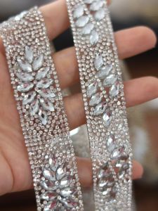 White Resin Rhinestone Heat Melting Glue Tape for DIY Dress Wedding Dress Decoration Accessories Flower Shape Rhinestone Chain Waist Belt