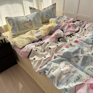 Cute Cartoon Lolita Bedding Set Soft Washed Cotton Dormitory Three Piece Set Skin Friendly Bedding Quilt Cover Single Duvet