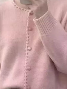 Korean Style Sweet Soft Ruffle Knitwear Pure Color Anti-Aging Womens Long Sleeve round Neck Button up Cardigan for Autumn