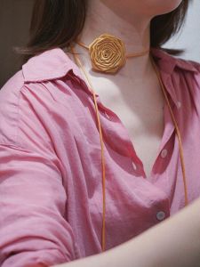 Small Size Satin Rose Flower Necklace Pink Color Ear Drop Bell Gold Waist Chain Hand Jewelry Korean Style Fresh out Fashion Accessory