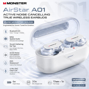 monster | Monster OVA Active Noise Cancelling Headphone Bluetooth 6.0 Spatial Audio TWS Wireless Earphone 4-Mic Clear Call ENC ANC Earbud