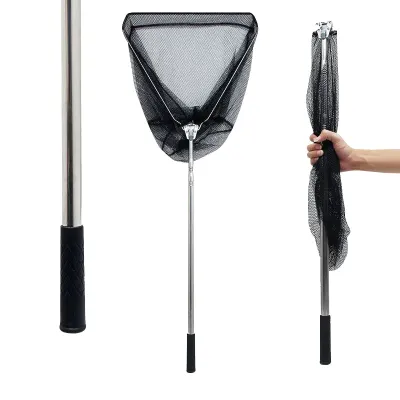 [ siêu rẻ] Vợt Vớt Cá INOX Tam Giác Liền Vành Siêu BềnGấp Gọn Tiện Lợi 2m1