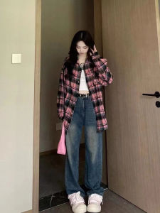 Retro American Blue Plaid Womens Spring Summer Thin Linen Shirt Lazy Style Outerwear Cardigan Sun Protection Coat