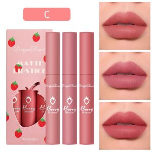 3Pcs Matte Lipstick Makeup Lip Pen Liquid Lipsticks Smooth Waterproof Non-stick Cup Velvet Lip Glaze Long Lasting Nude Lip Tint