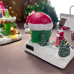 [pantorastar] Christmas Glowing Ornaments Christmas Resin Luminous Rotating With Music Ornaments Christmas Gifts Music Box Christmas Village House Christmas Decorations