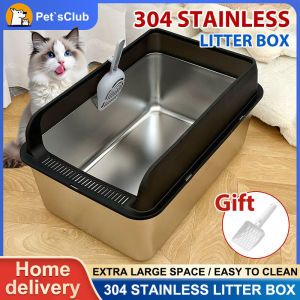 Cat litter box Stainless steel cat litter box 30L easy to clean Large Capacity Open Breathable Cat Litter Box Free Cat Litter Scoop